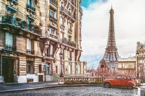 Tapeta pohled na Eiffelovu věž z ulice Paříže