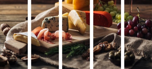 5-dílný obraz variace sýra na desce