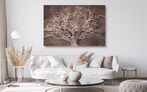Obraz koruna stromu na dřevěném podkladu
