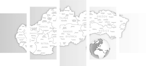 5-dílný obraz černobílá mapa Slovenské republiky