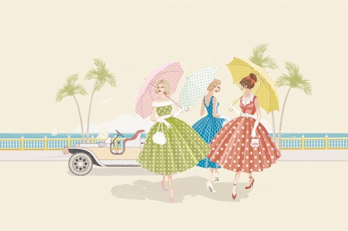 Samolepící tapeta retro dámy s deštníky