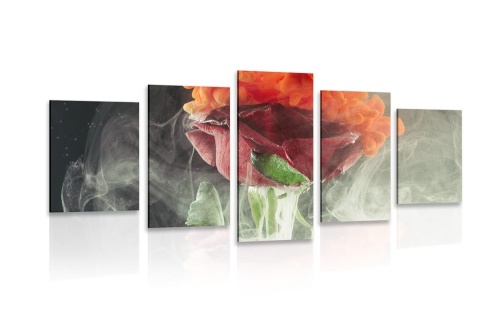 5-dílný obraz růže s abstraktními prvky