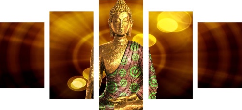 5-dílný obraz socha Budhu s abstraktním pozadím