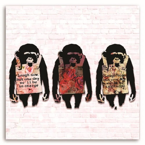 Obraz na plátně Banksyho barevný s opicí