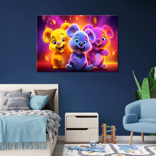Obraz na plátně, Neonoví abstraktní medvědi