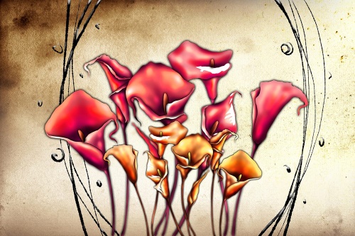 Tapeta červená květinová abstrakce