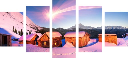 5-dílný obraz zasněžená horská vesnička