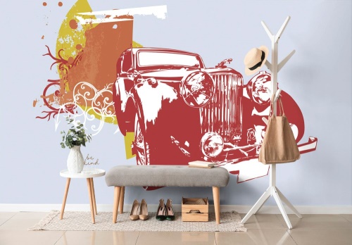 Samolepící tapeta retro auto s abstrakcí