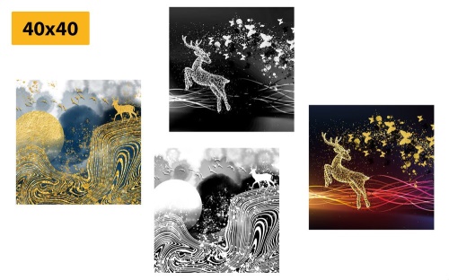 Set obrazů pohádkové jeleny v abstraktním provedení