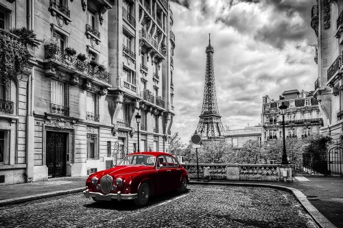 Samolepící fototapeta červené retro auto v Paříži