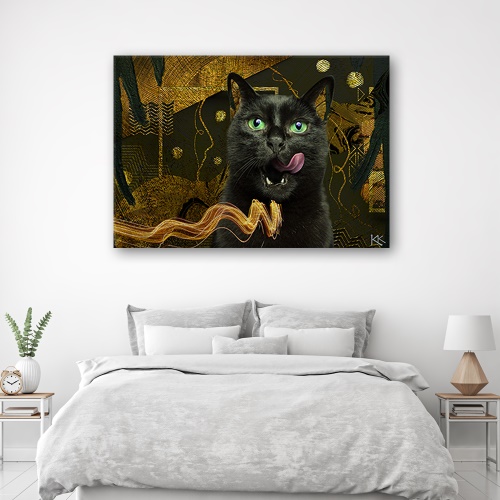 Obraz na plátně, Abstrakce zlata černé kočky