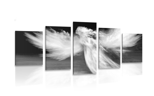 5-dílný obraz podoba anděla v oblacích v černobílém provedení