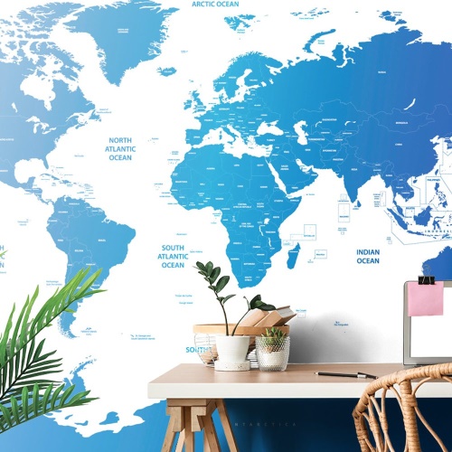 Tapeta mapa světa s jednotlivými státy modrá