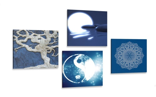 Set obrazů Feng Shui v modrém provedení