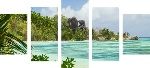 5-dílný obraz nádherná pláž na ostrově La Digue