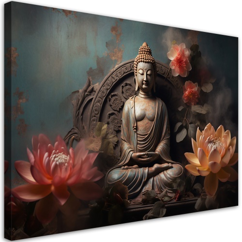 Obraz na plátně, buddha lotosový květ socha zen