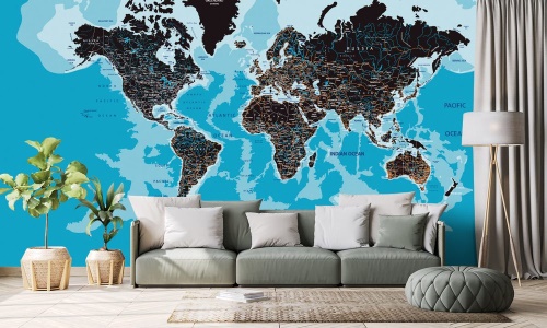 Tapeta mapa světa na modrém pozadí