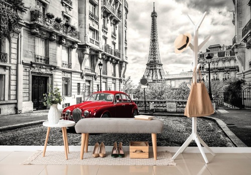 Tapeta červené retro auto v Paříži
