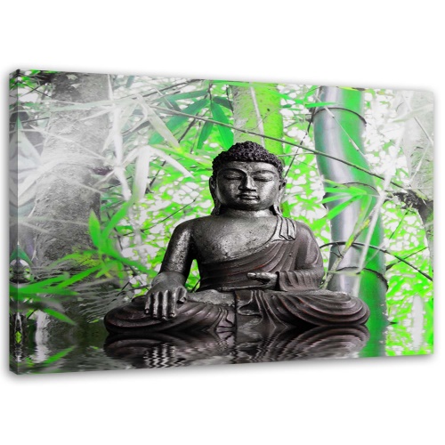Obraz na plátně Buddha se zelenými listy
