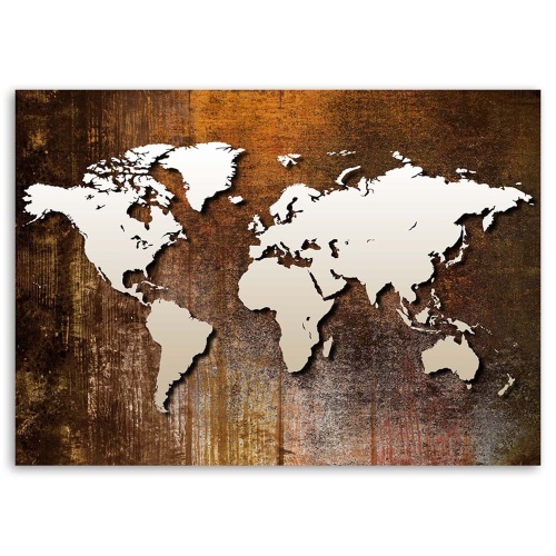 Obraz na plátně Mapa světa Kovová hnědá