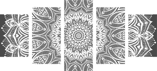 5-dílný obraz Mandala harmonie v černobílém provedení