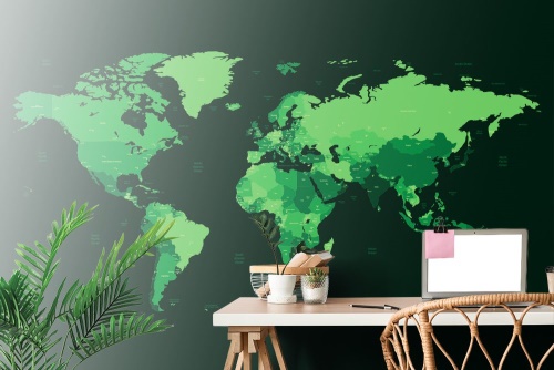 Samolepící tapeta detailní mapa světa v zelené barvě