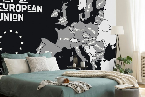 Samolepící tapeta černobílá mapa s názvy zemí EU