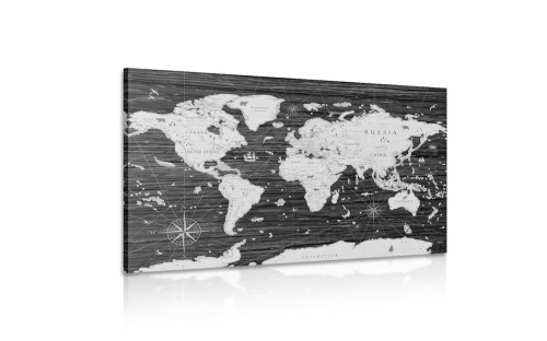 Obraz černobílá mapa na dřevěném pozadí