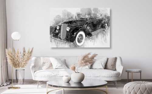 Obraz historické retro auto v černobílém provedení
