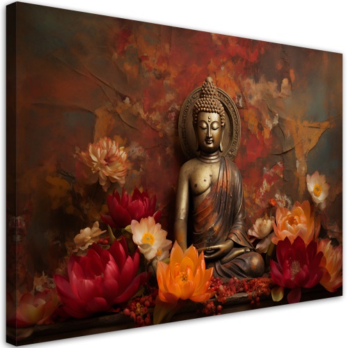 Obraz na plátně, buddha podzimní listy