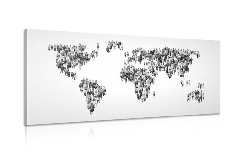 Obraz mapa světa složená z lidí v černobílém provedení