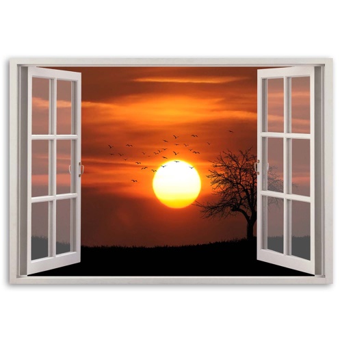 Obraz na plátně Pohled z okna při západu slunce