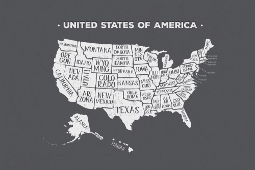 Samolepící tapeta naučná mapa USA v černobílém