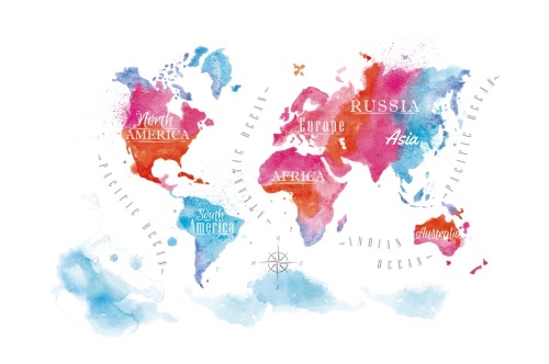 Samolepící tapeta mapa světa v akvarelovém provedení