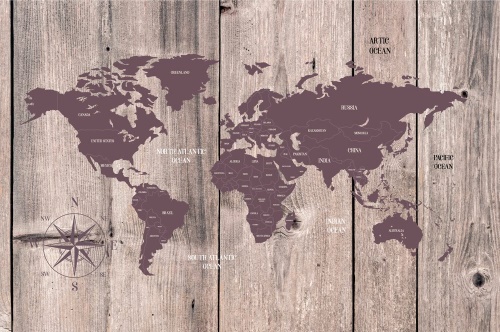 Samolepící tapeta hnědo-fialová mapa na dřevěném pozadí